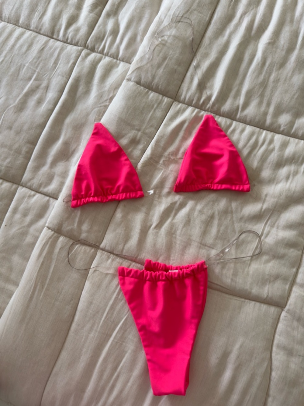 Hot Pink Triangle clear strap Bikini Set